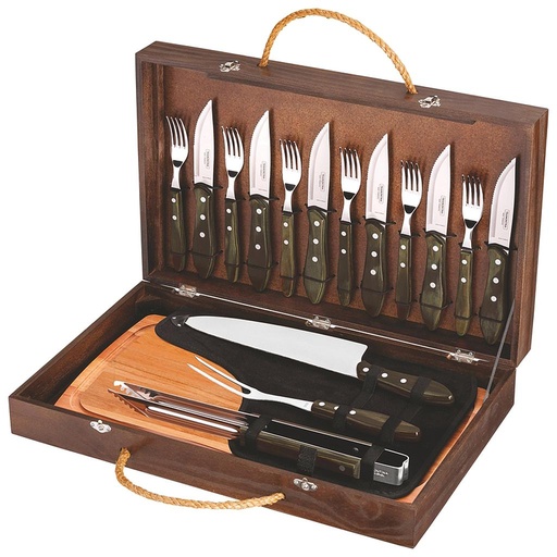 [21198966] JUEGO PARA CHURRASCO CON MALETIN MADERA 17 PIEZAS POLYWOOD