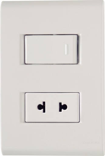 [57170046] CONJUNTO ARMADO INTERRUPTOR SIMPLE + TOMACORRIENTE 2P UNIVSERSAL 10A-15A 250V BLANCO LIZ