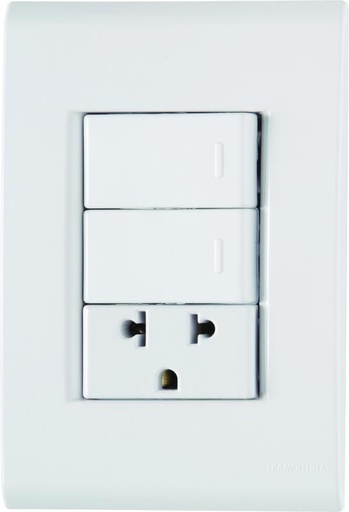 [57170072] CONJUNTO ARMADO 2 INTERRUPTORES SIMPLE + TOMACORRIENTE 2P+T UNIVERSAL 10A-15A 250V BLANCO LIZ