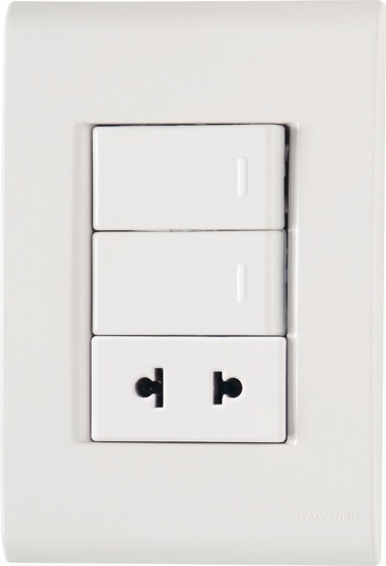 [57170077] CONJUNTO ARMADO 2 INTERRUPTORES SIMPLE + TOMACORRIENTE 2P UNIVERSAL 10A-15A 250V BLANCO LIZ