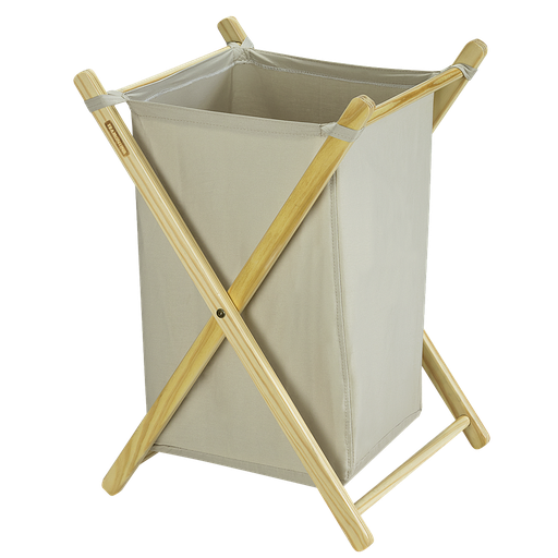 [91757250] CESTO MULTIUSO 42 L. DE ALGODÓN BEIGE Y ESTRUCTURA DE MADERA MACIZA