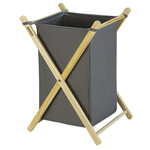 [91757251] CESTO MULTIUSO 42 L. DE ALGODÓN GRIS Y ESTRUCTURA DE MADERA MACIZA